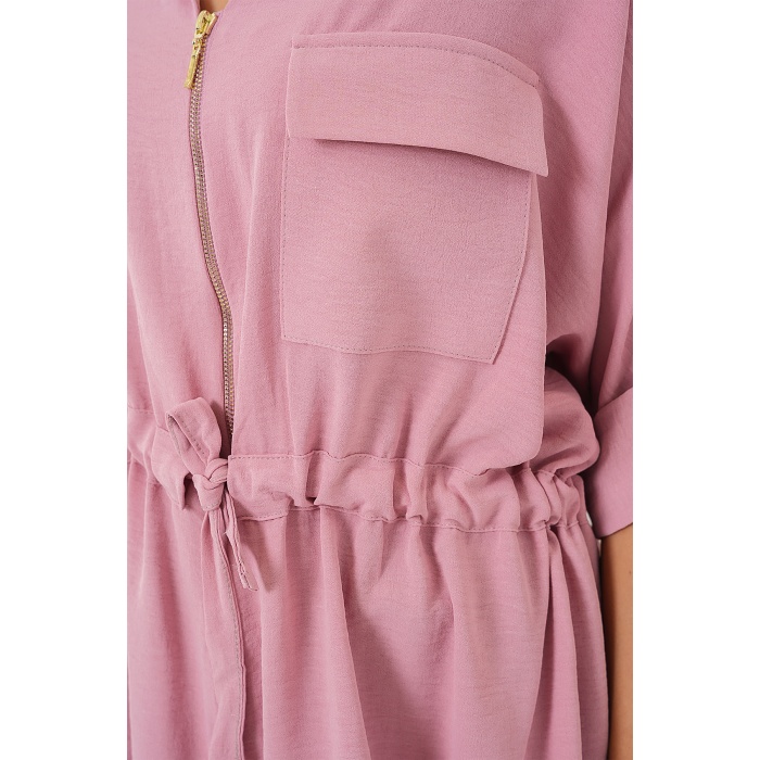 Fermuarlı Kadın Gömlek 0721 - Pudra