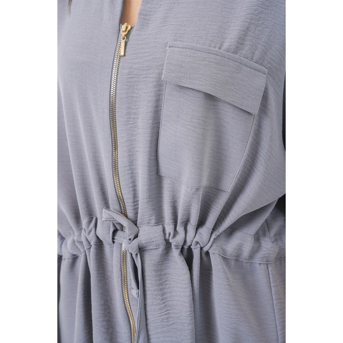 Fermuarlı Kadın Gömlek 0721 - Gri