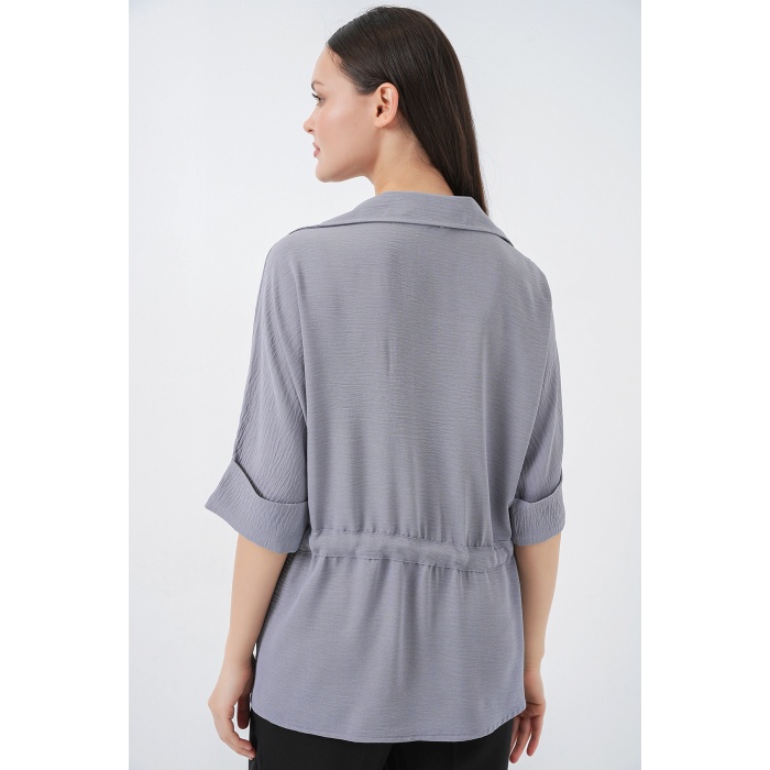 Fermuarlı Kadın Gömlek 0721 - Gri