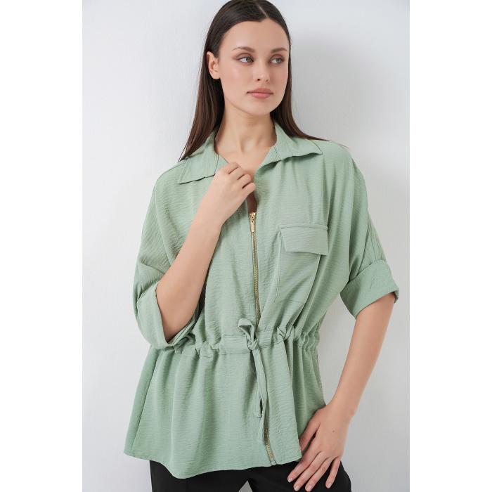 Fermuarlı Kadın Gömlek 0721 - Mint