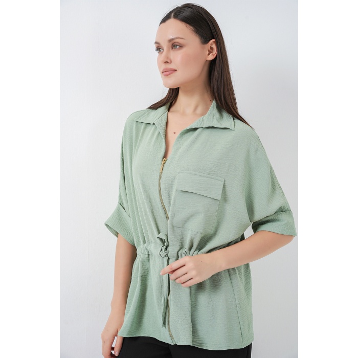 Fermuarlı Kadın Gömlek 0721 - Mint