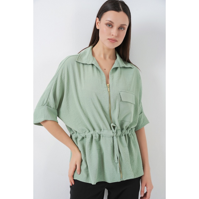 Fermuarlı Kadın Gömlek 0721 - Mint