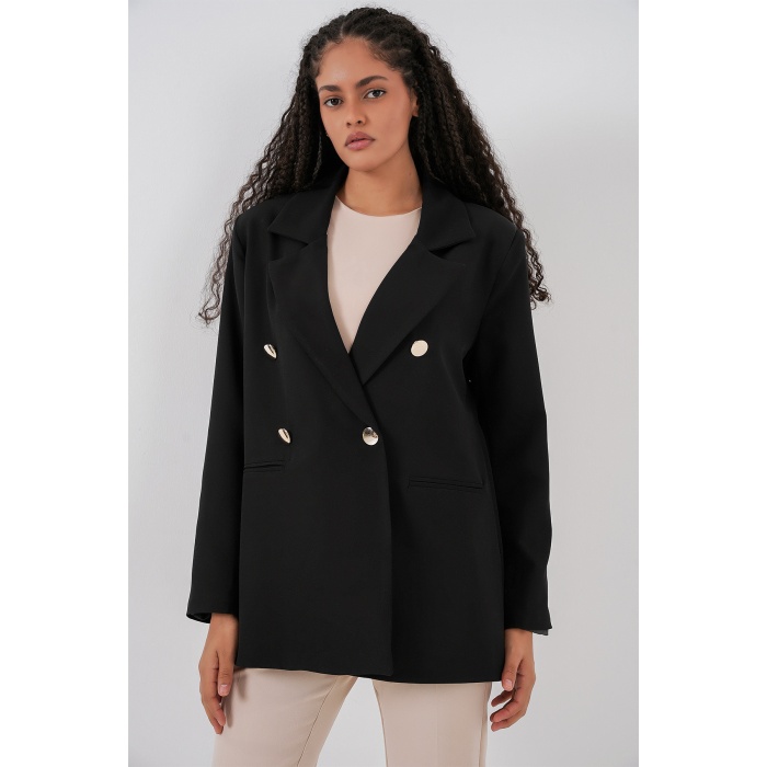 Kadın Kruvaze Yaka Blazer Ceket 0722 - Siyah