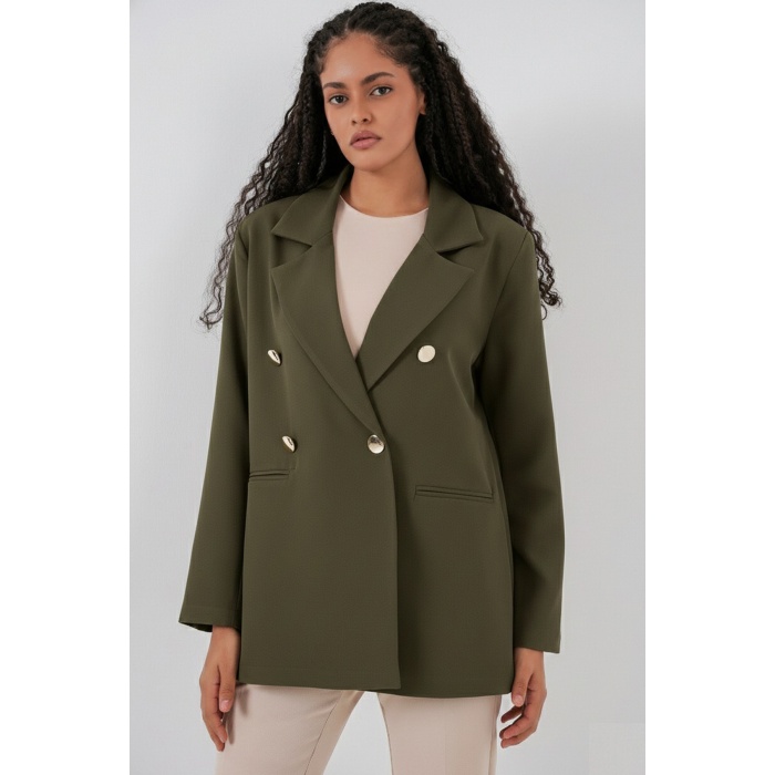 Kadın Kruvaze Yaka Blazer Ceket 0722 - Haki