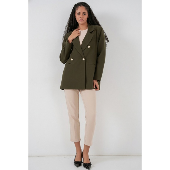Kadın Kruvaze Yaka Blazer Ceket 0722 - Haki