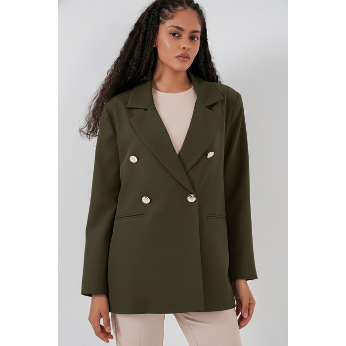 Kadın Kruvaze Yaka Blazer Ceket 0722 - Haki