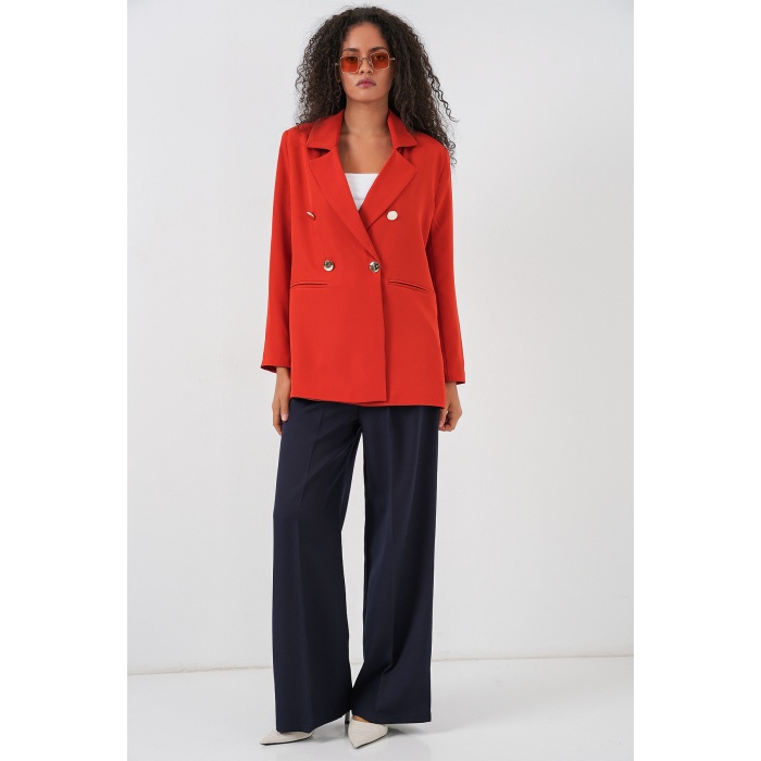 Kadın Kruvaze Yaka Blazer Ceket 0722 - Kiremit