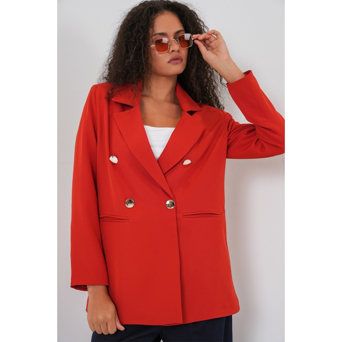 Kadın Kruvaze Yaka Blazer Ceket 0722 - Kiremit