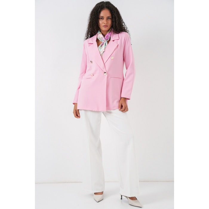 Kadın Kruvaze Yaka Blazer Ceket 0722 - Pudra