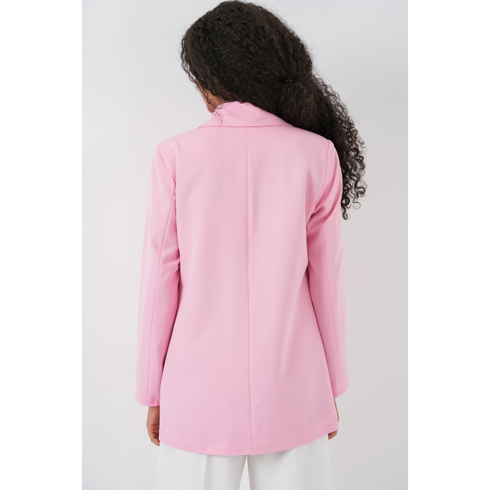 Kadın Kruvaze Yaka Blazer Ceket 0722 - Pudra