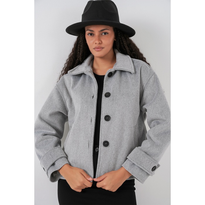 Kadın Kısa Kaşe Ceket 0724 - Gri