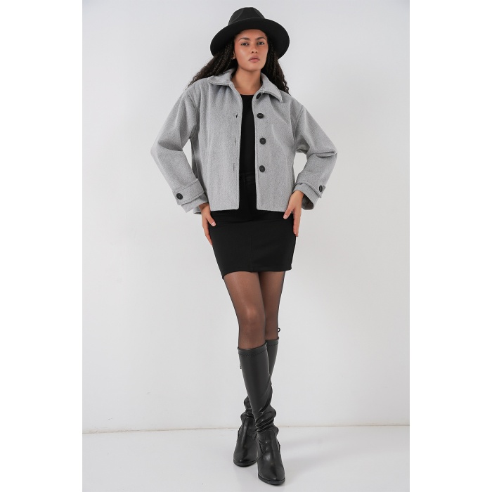 Kadın Kısa Kaşe Ceket 0724 - Gri