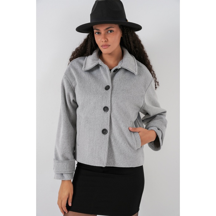 Kadın Kısa Kaşe Ceket 0724 - Gri