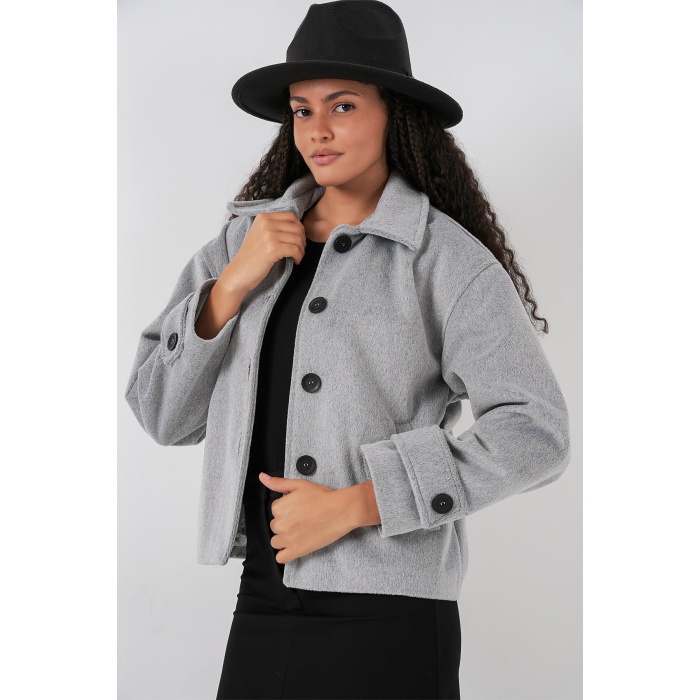 Kadın Kısa Kaşe Ceket 0724 - Gri