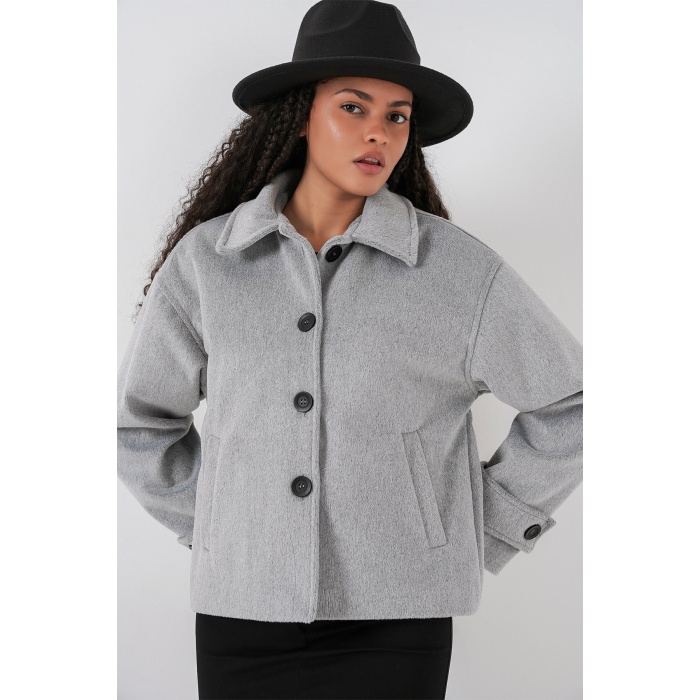 Kadın Kısa Kaşe Ceket 0724 - Gri