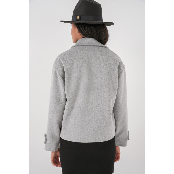 Kadın Kısa Kaşe Ceket 0724 - Gri