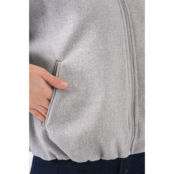 Kadın Büzgülü Oversize Kaşe Ceket 0728 - A.Gri