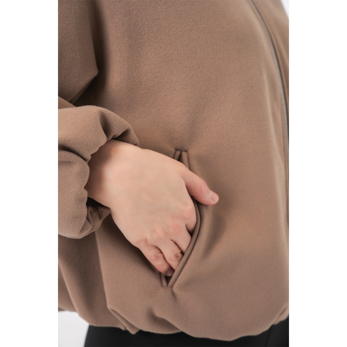 Kadın Büzgülü Oversize Kaşe Ceket 0728 - Bisküvi