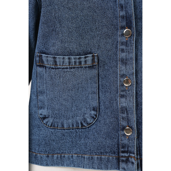 Kadın Çift Cepli Denim Ceket 0731 - Lacivert