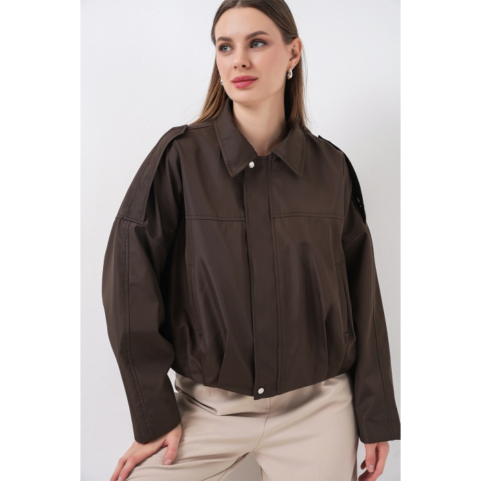 Kadın Oversize Kısa Ceket 0732 - Kahverengi