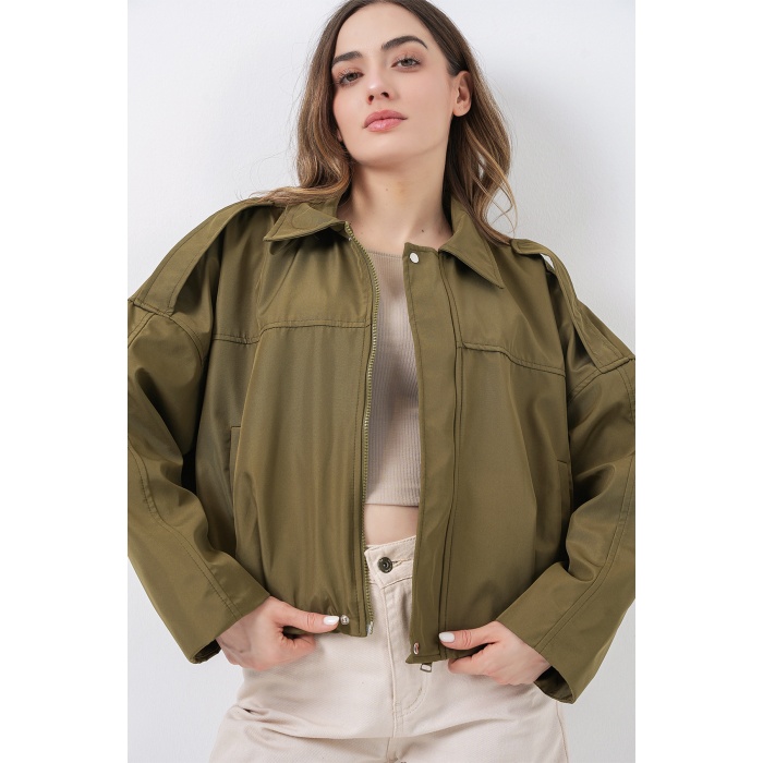 Kadın Oversize Kısa Ceket 0732 - Haki