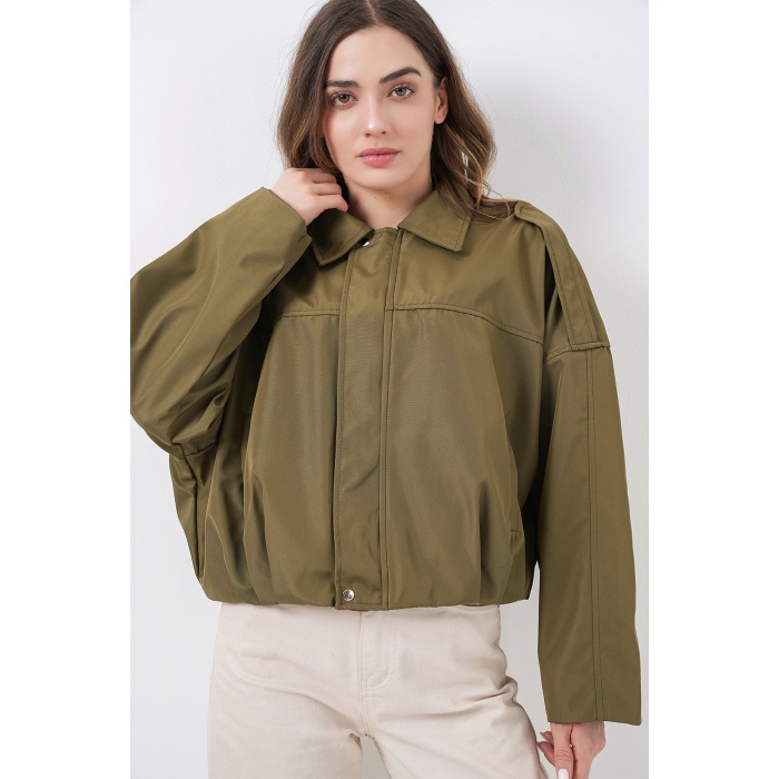 Kadın Oversize Kısa Ceket 0732 - Haki