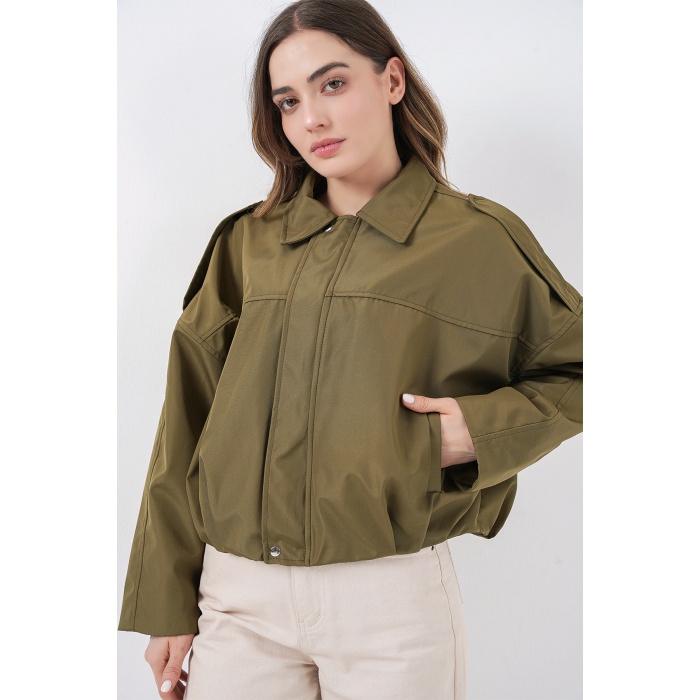 Kadın Oversize Kısa Ceket 0732 - Haki