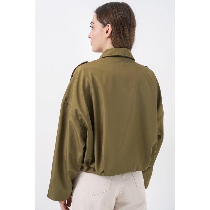 Kadın Oversize Kısa Ceket 0732 - Haki