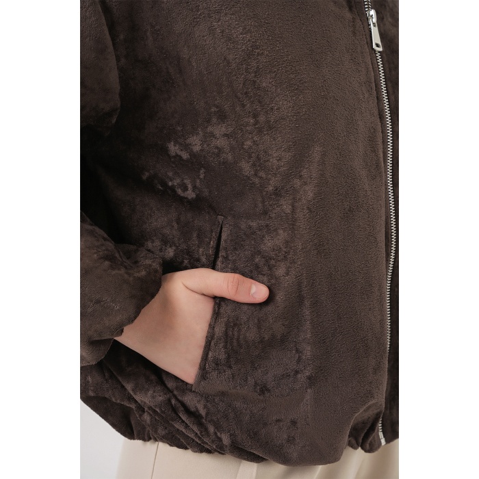 Kadın Büzgülü Oversize Kadife Ceket 0733 - Kahverengi
