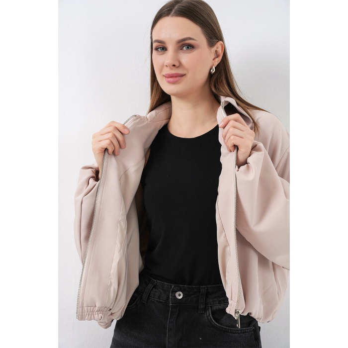 Kadın Oversize Fermuarlı Ceket 0735 - Krem