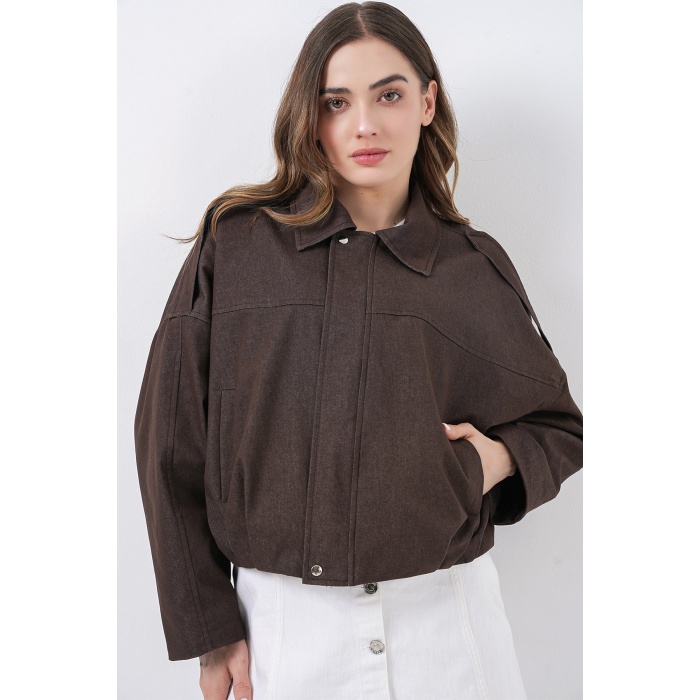 Kadın Kot Bomber Ceket 0737 - Kahverengi