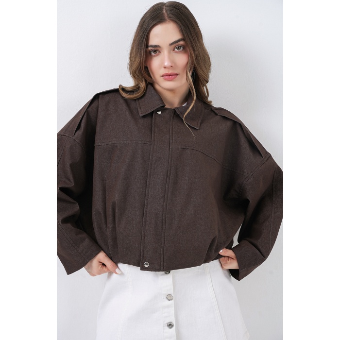 Kadın Kot Bomber Ceket 0737 - Kahverengi