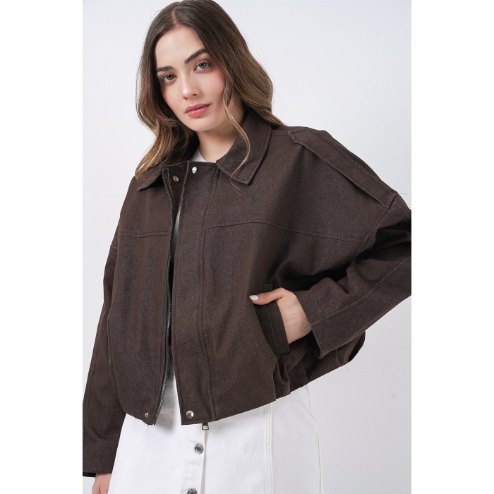 Kadın Kot Bomber Ceket 0737 - Kahverengi
