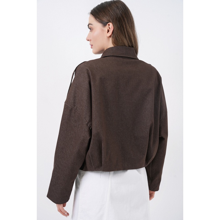 Kadın Kot Bomber Ceket 0737 - Kahverengi