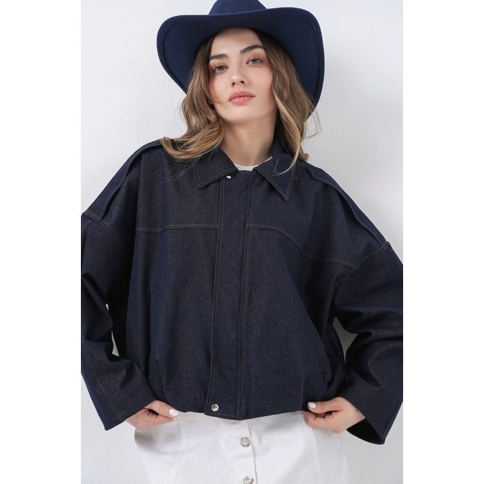 Kadın Kot Bomber Ceket 0737 - Lacivert