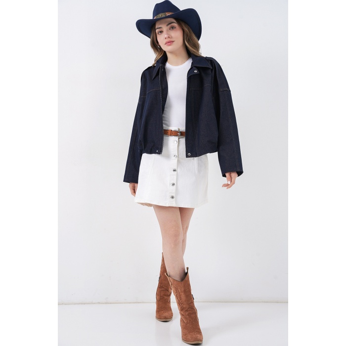 Kadın Kot Bomber Ceket 0737 - Lacivert