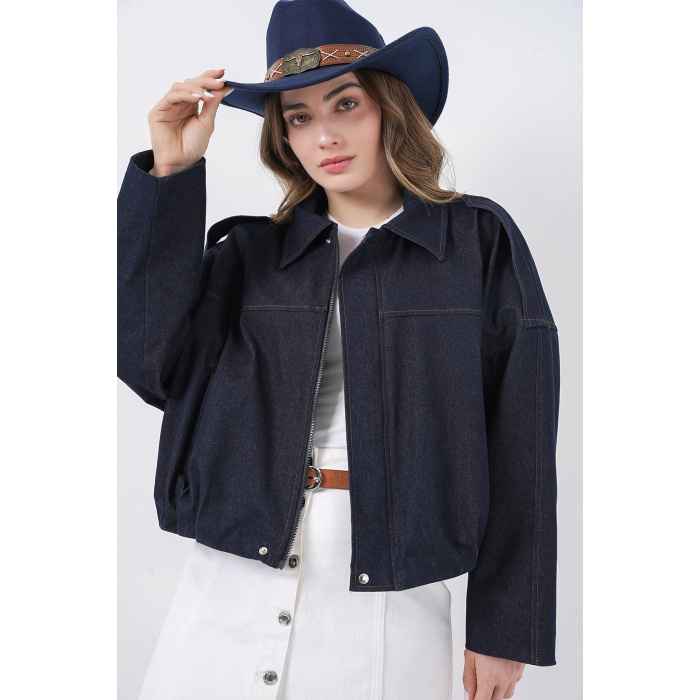 Kadın Kot Bomber Ceket 0737 - Lacivert