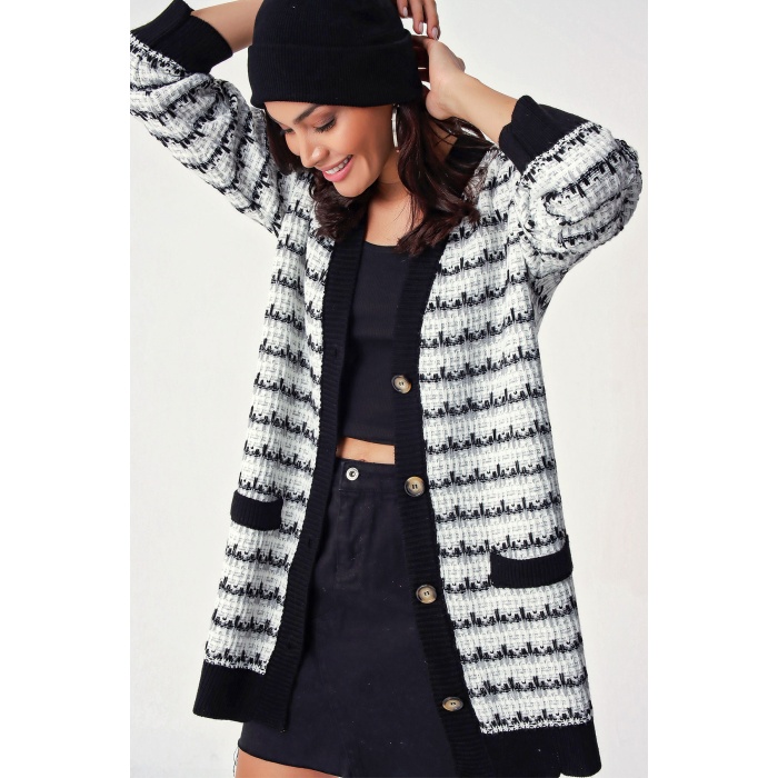 10298 Tüvil Görünümlü Triko Hırka - Beyaz