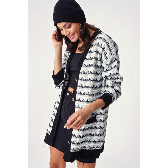 10298 Tüvil Görünümlü Triko Hırka - Beyaz