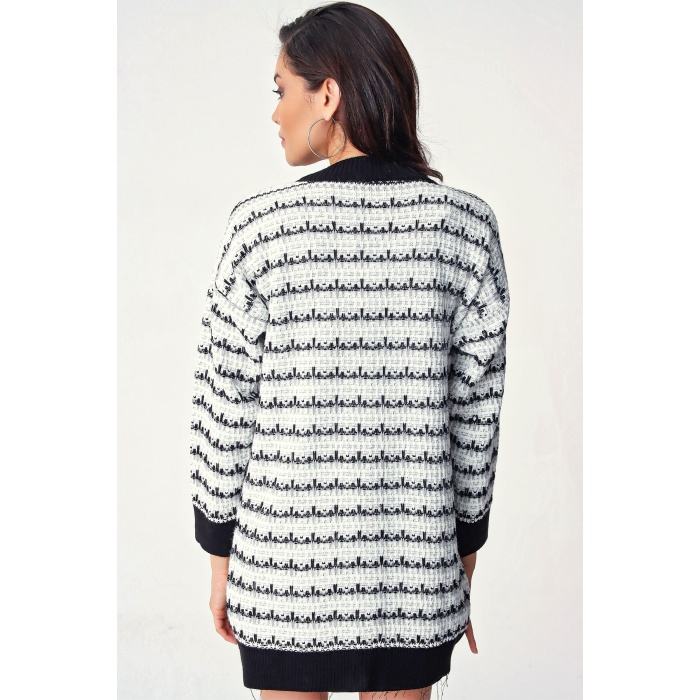 10298 Tüvil Görünümlü Triko Hırka - Beyaz