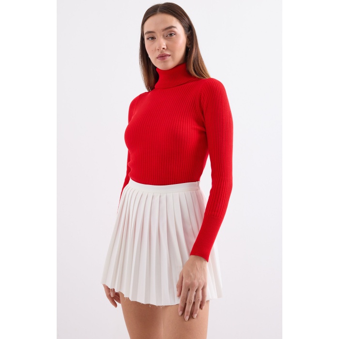 10311 Balıkçı Yaka Triko Kazak - Kırmızı