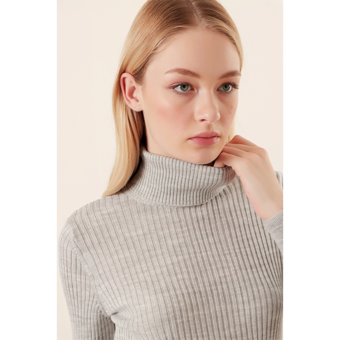 10311 Balıkçı Yaka Triko Kazak - Gri