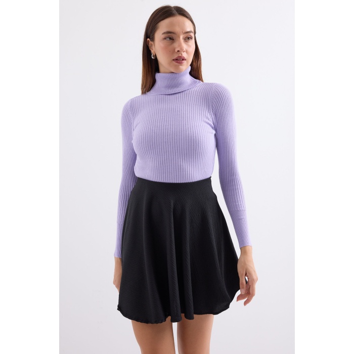 10311 Balıkçı Yaka Triko Kazak - Lila