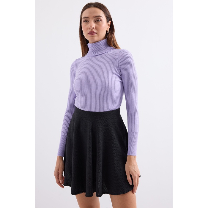10311 Balıkçı Yaka Triko Kazak - Lila