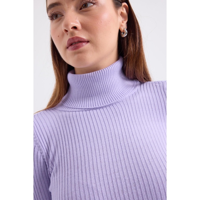 10311 Balıkçı Yaka Triko Kazak - Lila