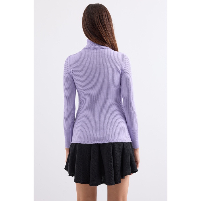 10311 Balıkçı Yaka Triko Kazak - Lila