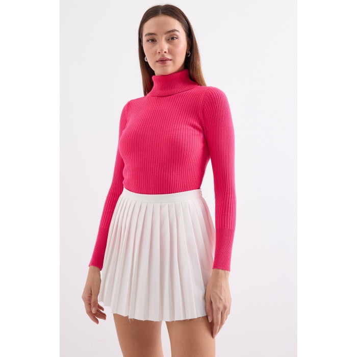 10311 Balıkçı Yaka Triko Kazak - Fuşya