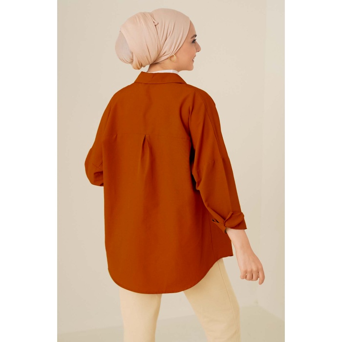 103901 Oversize Basic Tesettür Gömlek - Kiremit