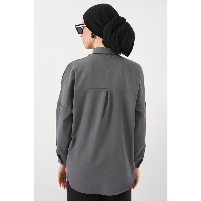 103901 Oversize Basic Tesettür Gömlek - Gri