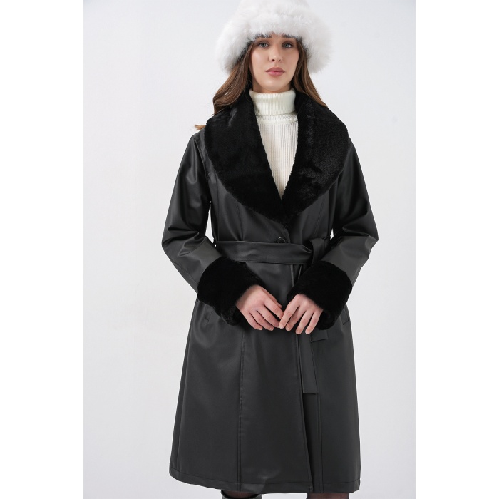 1045 Kürklü Suni Deri Kaban - Siyah